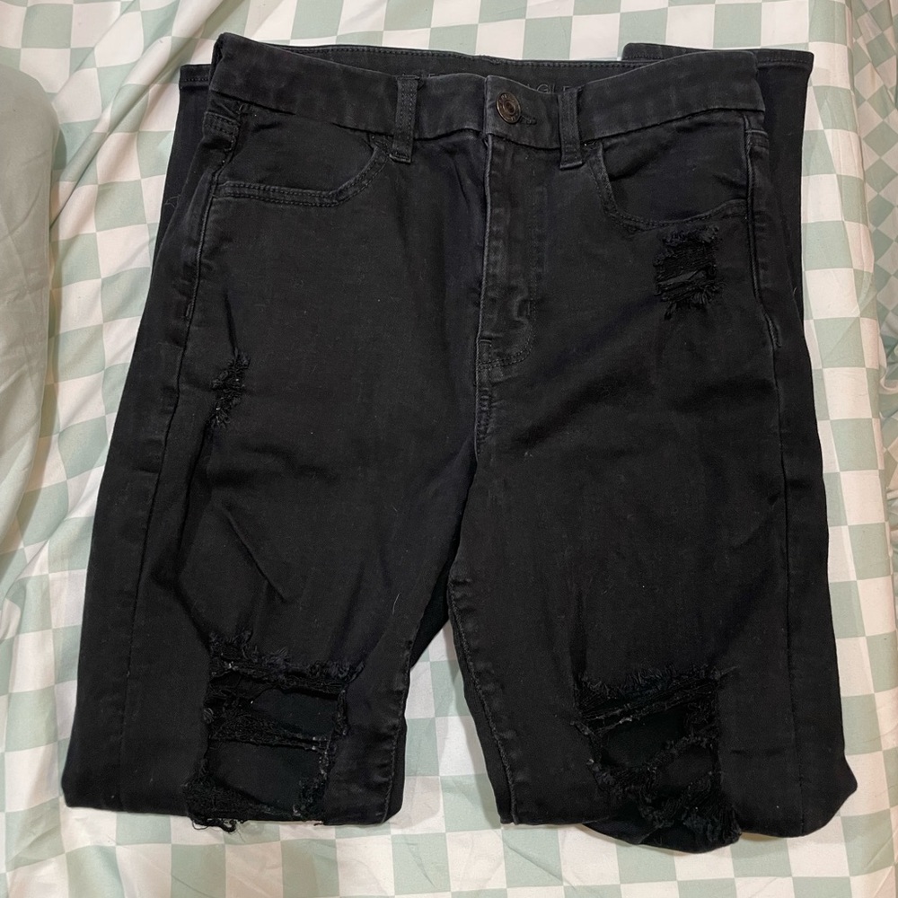 Black Distressed Denim Jeans